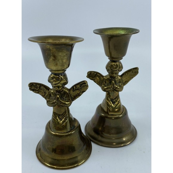 Holiday Vintage Brass Praying Angel Candle Holders Set Of 2 Poshmark